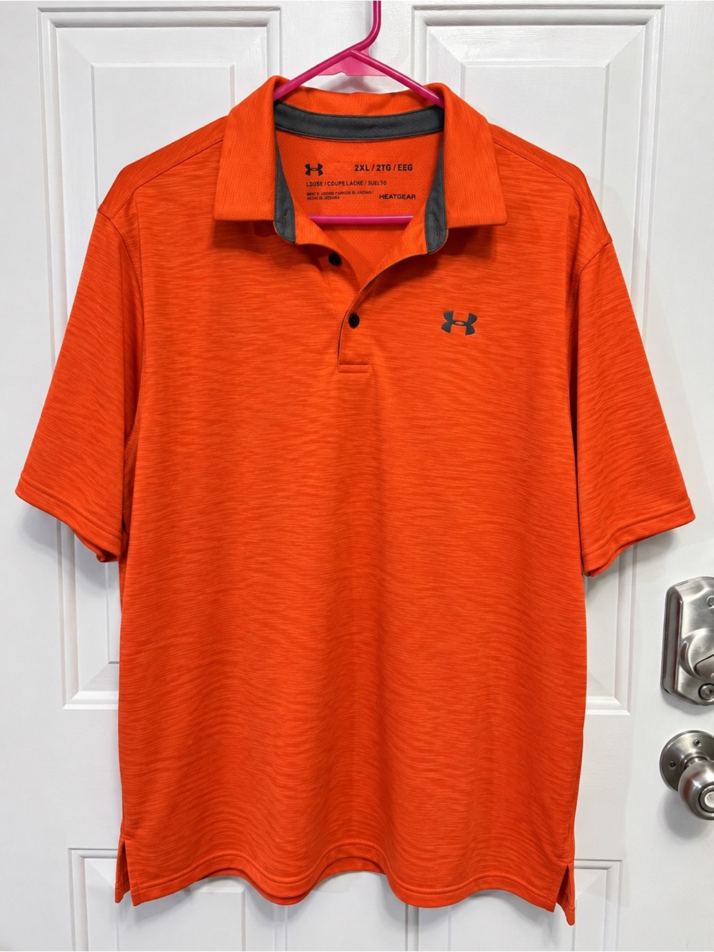 Under Armour UA Tech Men’s 2XL Orange Polo HeatGear Loose Fit 1290140 Golf